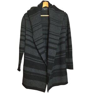 Vince Womens XS Black & Gray Striped Hooded Cardigan Sweater